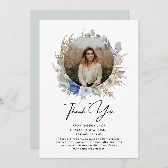 Thank You Sympathy Photo Funeral Bereavement (Front/Back)