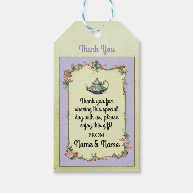 Thank you Tag Favour Wonderland Teapot Tea Wedding (Front)