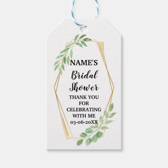 Thank you Tag Leaves Favour Gold Bridal Shower (Front)