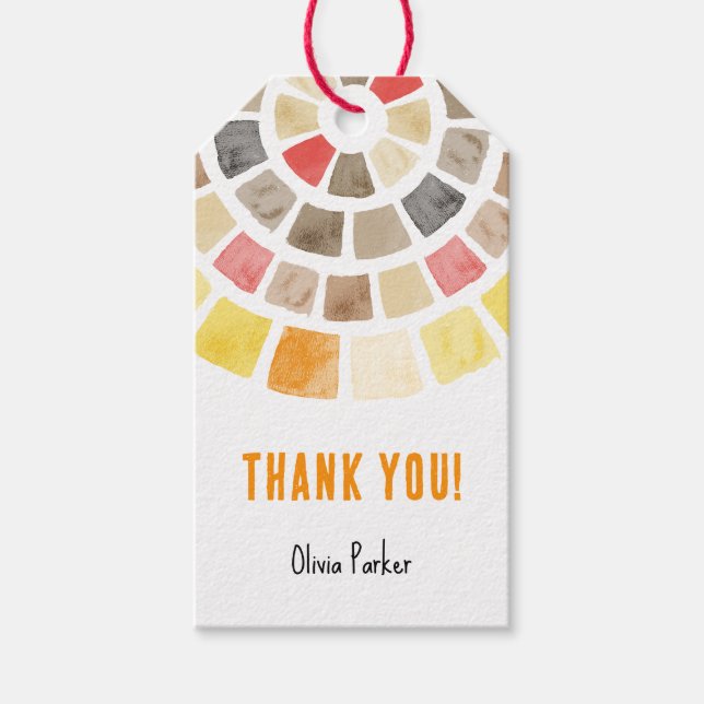 Thank you tag with watercolour tiles circle (Front)