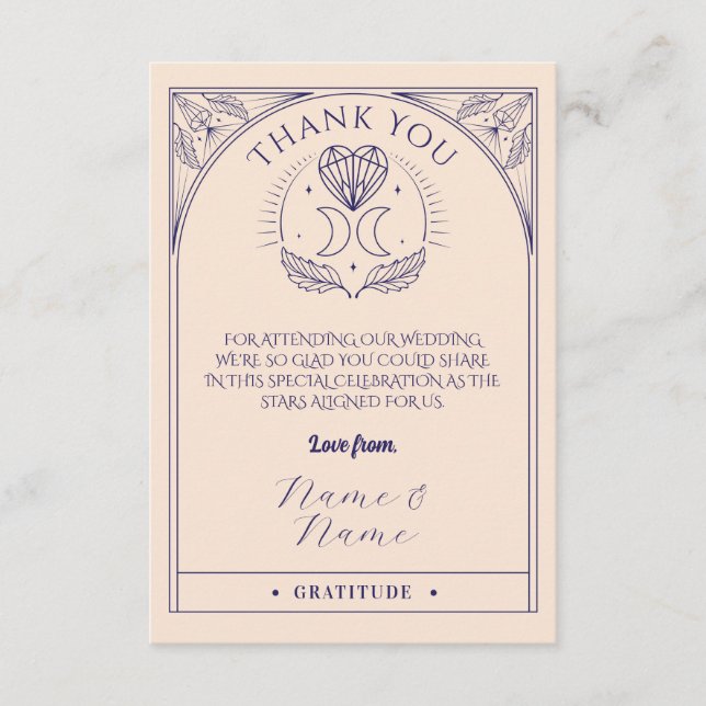 Thank You Tarot Moon Crystals Hearts Wedding Cards (Front)