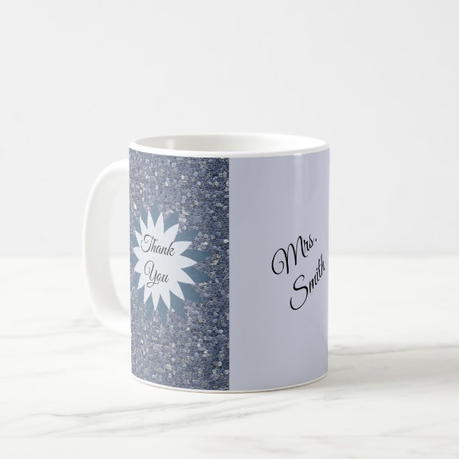 Thank You Teacher Appreciation Blue Mosaic Tiles Coffee Mug (Front Left)