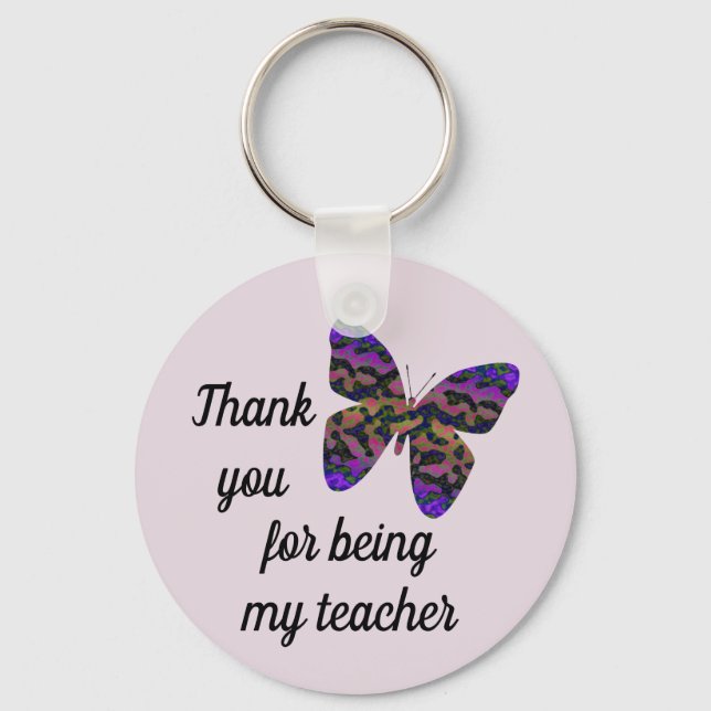 Thank You Teacher Appreciation Colourful Butterfly Key Ring (Front)