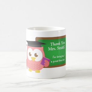 Thank you, Teacher Appreciation Day, Cute Pink Owl Coffee Mug