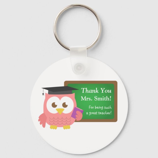 Thank you, Teacher Appreciation Day, Cute Pink Owl Key Ring (Front)