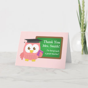 Thank you, Teacher Appreciation Day, Cute Pink Owl You Card