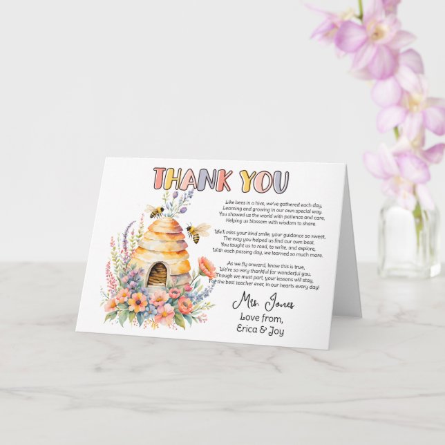 thank you teacher Appreciation honey bee poem Card (Orchid)