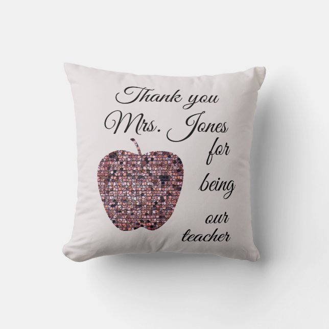 Thank You Teacher Appreciation Mosaic Red Apple Cushion (Front)