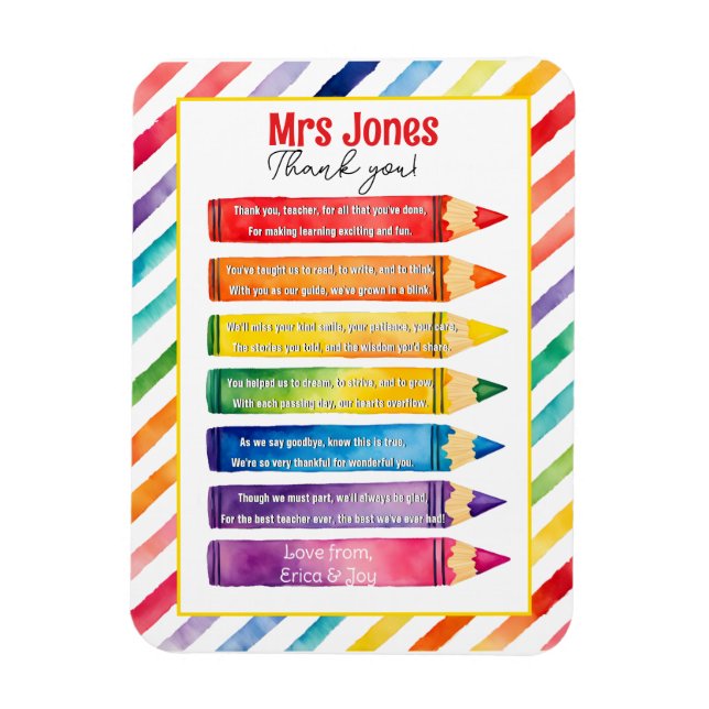 thank you teacher Appreciation pencils poem Magnet (Vertical)