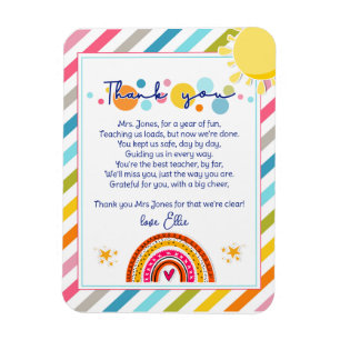 thank you teacher Appreciation rainbow cloud poem Magnet