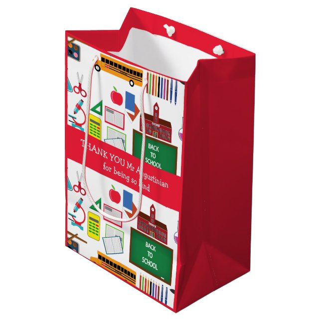 THANK YOU Teacher Appreciation School RED Medium Gift Bag (Front Angled)