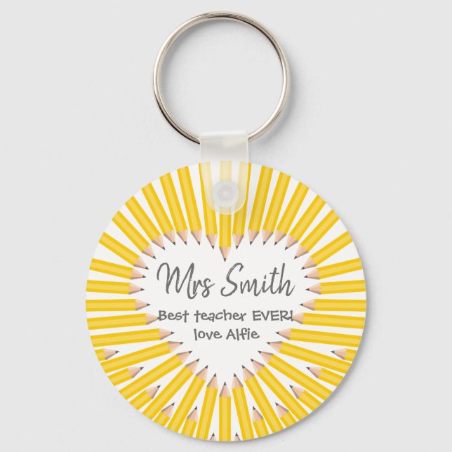 Thank you teacher big heart yellow pencil gift key ring (Front)