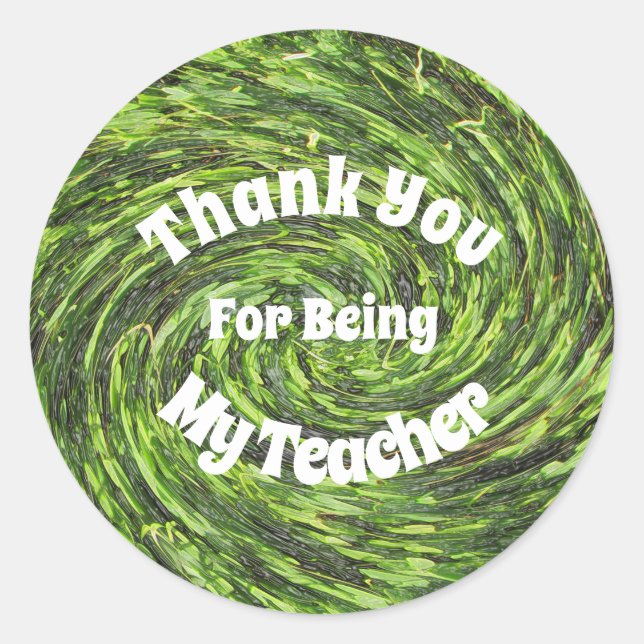 Thank You Teacher Bright Green Spiral Appreciation Classic Round Sticker (Front)