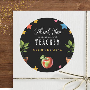 Thank You Teacher Chalkboard Apple Personalised Classic Round Sticker