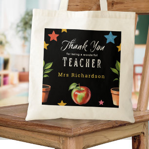 Thank You Teacher Chalkboard Apple Personalised Tote Bag