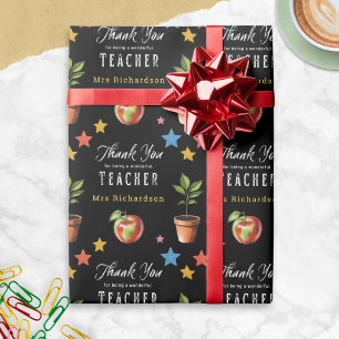 Thank You Teacher Chalkboard Apple Personalised Wrapping Paper