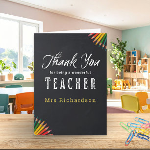 Thank You Teacher Chalkboard Pencils Personalised Card