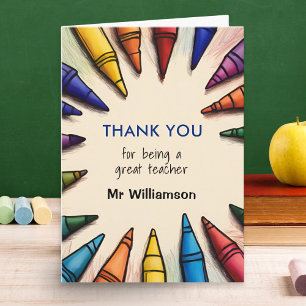 Thank You Teacher Colourful Crayons Personalised Card