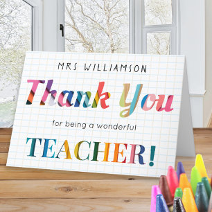Thank You Teacher Colourful Lettering Personalised Card