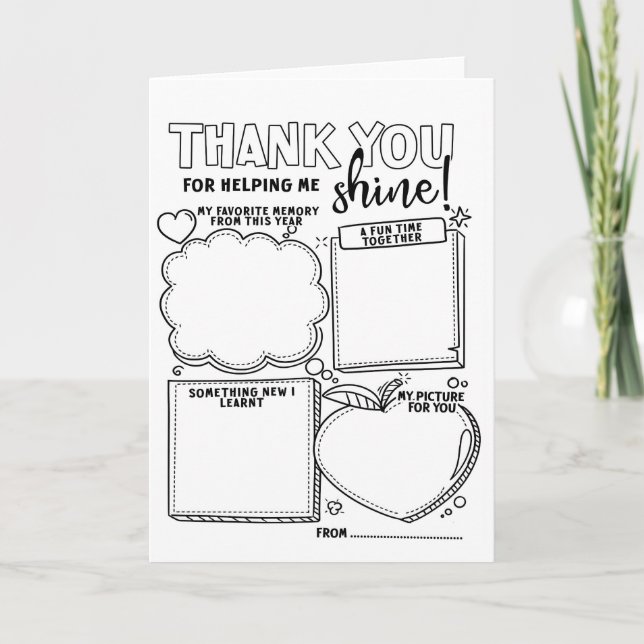 Thank you teacher colouring gift card (Front)