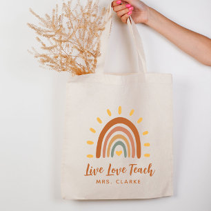 Thank You Teacher Custom Name Boho Rainbow Sun Tote Bag