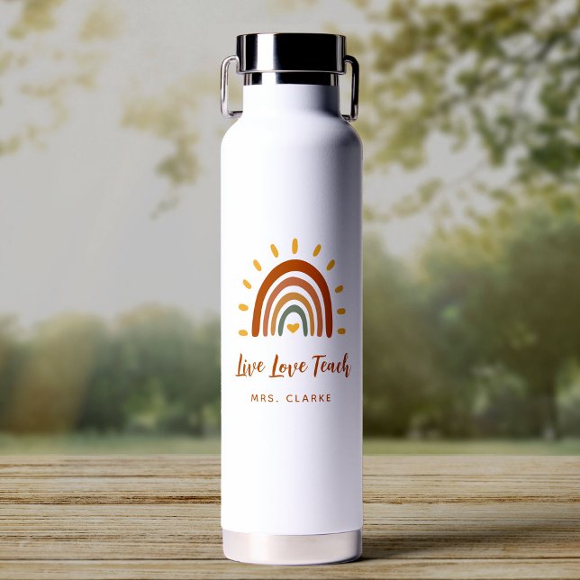 Thank You Teacher Custom Name Boho Rainbow Sun Water Bottle (Creator Uploaded)