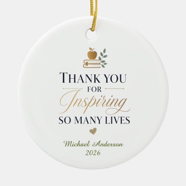 Thank You Teacher Custom Name Ceramic Ornament (Front)