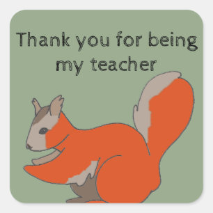 Thank You Teacher Cute Woodland Animal Squirrel Square Sticker