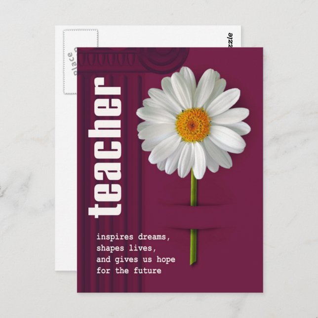 Thank You Teacher. Daisy Design Postcard (Front/Back)