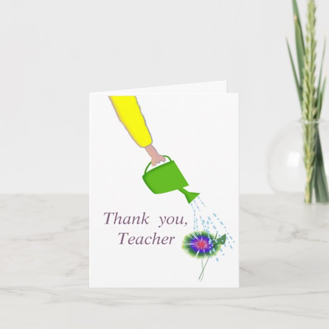 Thank you, Teacher, Flower and Watercan Thank You Card (Front)