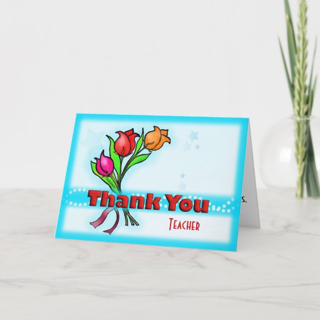 THANK YOU TEACHER fun cute cartoon flowers Card (Front)