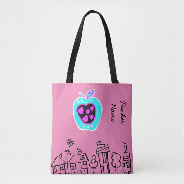 Thank you Teacher Gift apples pink Personalised Tote Bag (Front)