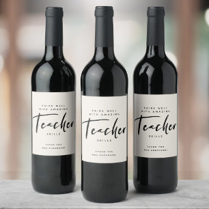 THANK YOU Teacher Gift Modern Script Wine Label