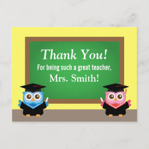 Thank you teacher, Graduation Farewell, Cute Owls Postcard