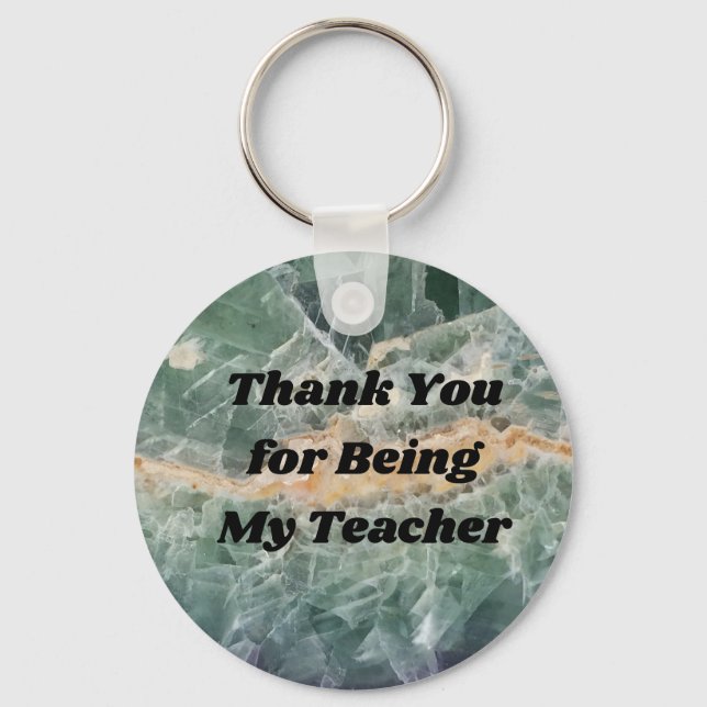 Thank You Teacher Green Fluorite Photo Gemstone Key Ring (Front)