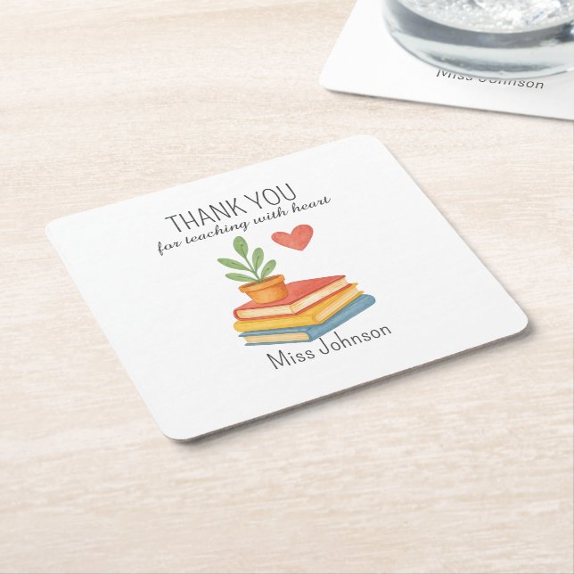 Thank You Teacher – Heartfelt Appreciation Gift -  Square Paper Coaster (Angled)