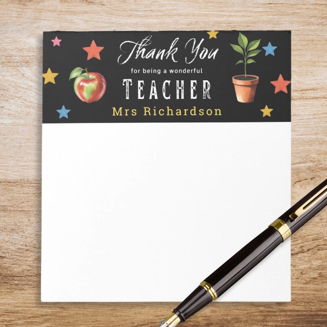 Thank You Teacher Personalised Apple Chalk Stars Notepad (A personalized note pad with message 'Thank you for being a wonderful teacher')
