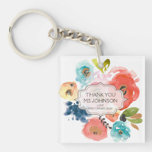 Thank You Teacher Personalized Flowers Gift Key Ring