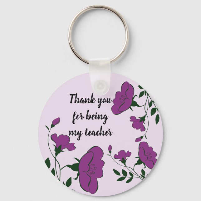 Thank You Teacher Purple Floral Appreciation Key Ring (Front)