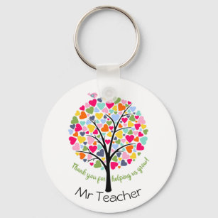 Thank you teacher rainbow heart tree gift key ring