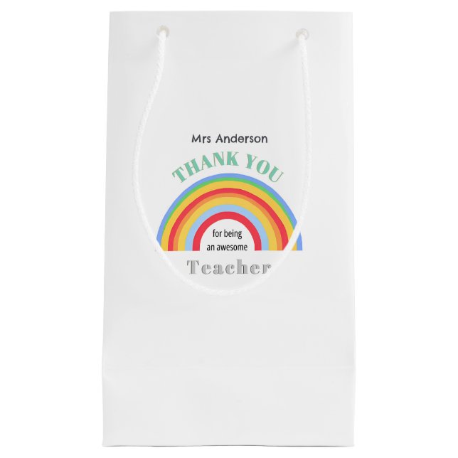 Thank You Teacher Rainbow Personalized Small Gift Bag (Front)