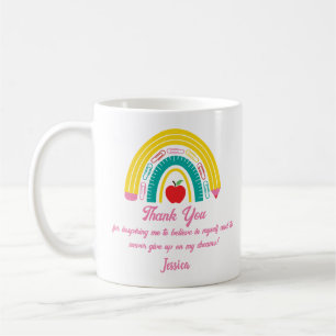thank you teacher rainbow school supply pink coffee mug