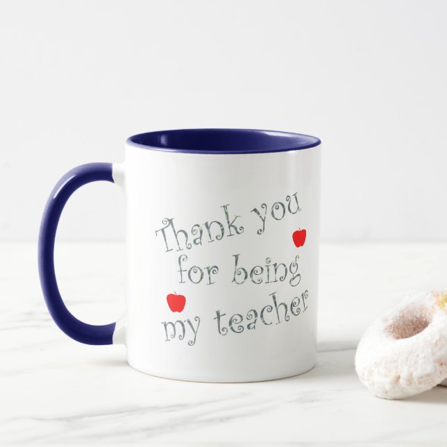Thank You Teacher Red Apple Classroom Appreciation Mug (With Donut)