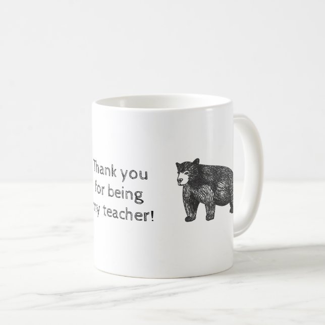 Thank You Teacher Rustic Black Bear Coffee Mug (Front Right)