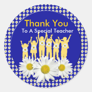 Thank You Teacher Stickers with Kids and Daisies