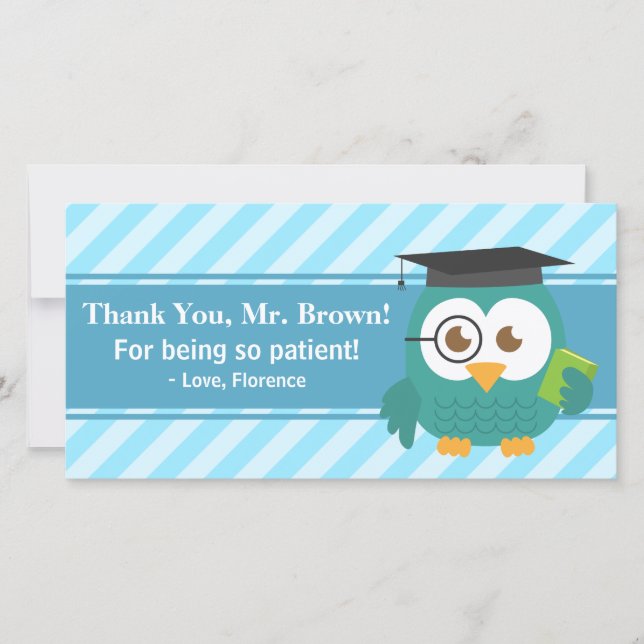 Thank You Teacher, Teacher Owl, Patience Card (Front)