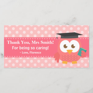 Thank You Teacher, Teacher Owl, Pink Polka Dots Card