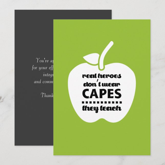 Thank You, Teacher. Teaching Quote | Apple  You Card (Front/Back)