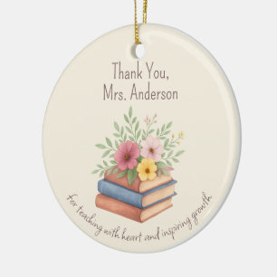 Thank You Teacher – Watercolor Books & Flowers -  Ceramic Ornament