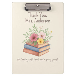 Thank You Teacher – Watercolor Books & Flowers -  Clipboard